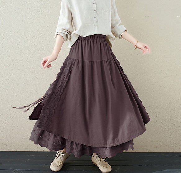【受注製作】秋のお洒落新品 大人っぽ上品な綿麻スカート 1枚目の画像