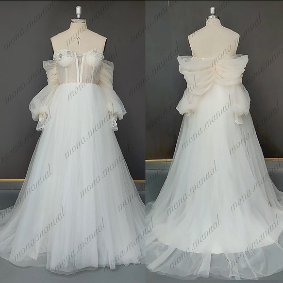 ヴィンテージ袖付きドレス ウェディングドレス 二次会 結婚式ドレス 450 1枚目の画像