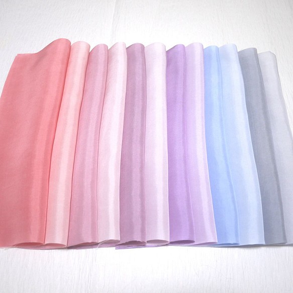 (O-02/不良品) 純絲襯裡 手染 12 件 Hagiri 套裝 柔和成熟的色彩 Tsumami-zaiku 布料，用於懸掛裝 第1張的照片