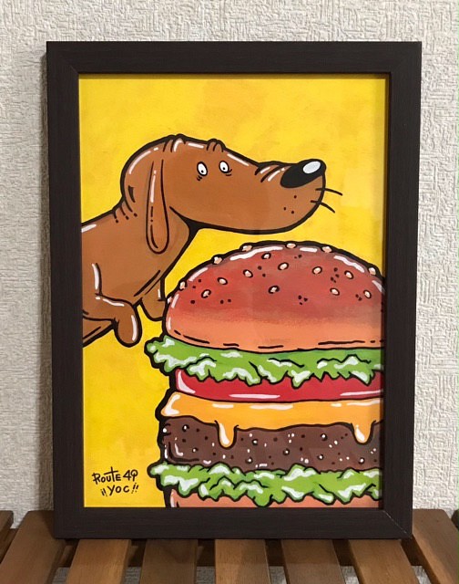 ハンバーガーと犬】 犬 ハンバーガー アクリル アート 絵 www