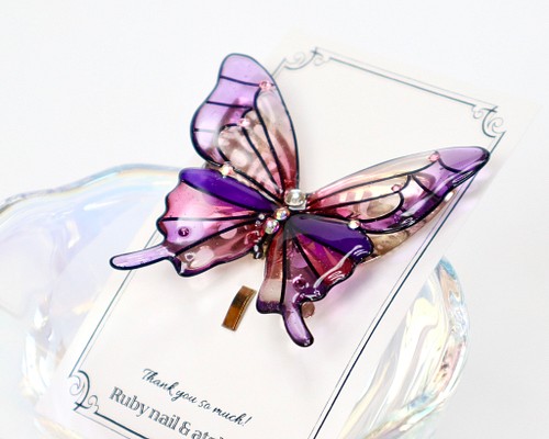 ステンドグラス風蝶のポニーフック(紫) ポニーフック・ヘアカフス