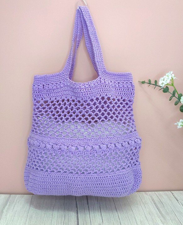 紫色手織手提網狀袋 第1張的照片