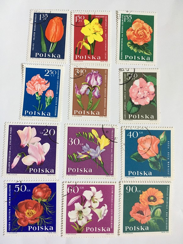 使用済切手  ポーランド 花の切手12枚セット 1枚目の画像
