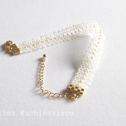 梭織蕾絲和淡水珍珠手鍊&lt;Blanc&gt; 第1張的照片