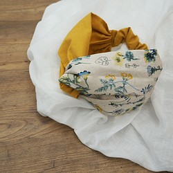 頭巾（結）☆棉麻植物×芥末黃 第1張的照片