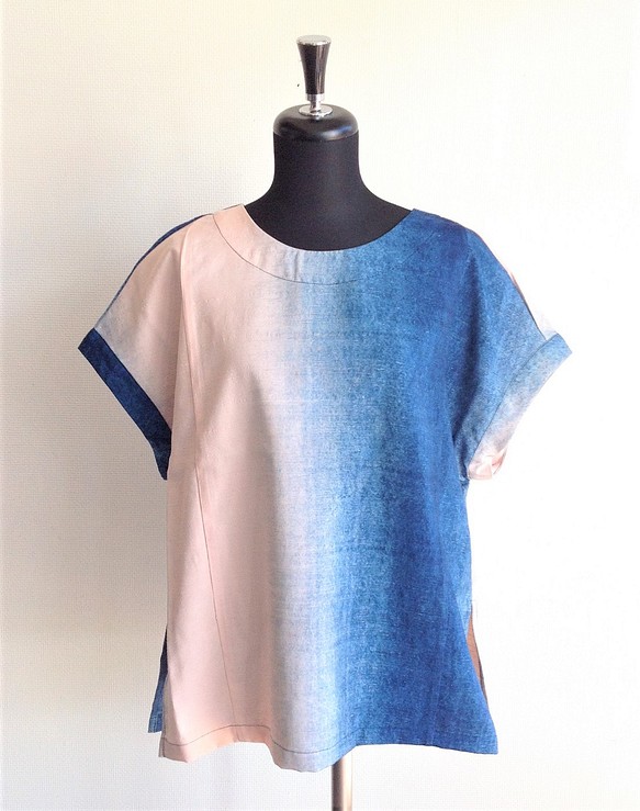 伝統織物のトップブランド塩沢紬（色無地）に本藍染めを施した洋服
