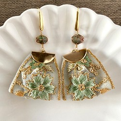 印度刺繡絲帶流蘇淺綠色捷克珠手術不銹鋼耳環/耳環 第1張的照片