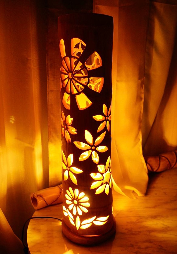 竹灯り・竹あかり・竹灯籠・竹灯篭・竹ランプ 全面彫り～～ 癒しの灯り