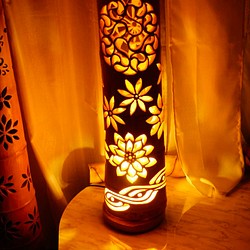 竹灯り・竹あかり・竹灯籠・竹灯篭・竹ランプ 全面彫り～～ 癒しの灯り☆真和☆～～ - 照明（ライト）・ランプ