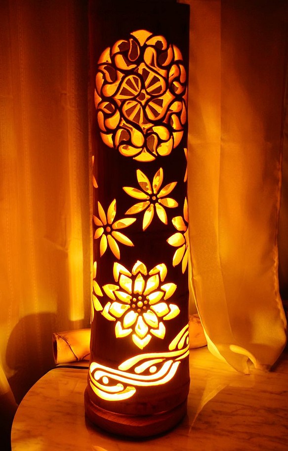 竹灯り・竹あかり・竹灯籠・竹灯篭・竹ランプ 全面彫り～～ 癒しの灯り