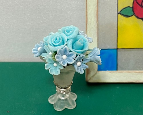 小瓶×粘土で作る小さなお花シリーズ 小さな青い薔薇⑪