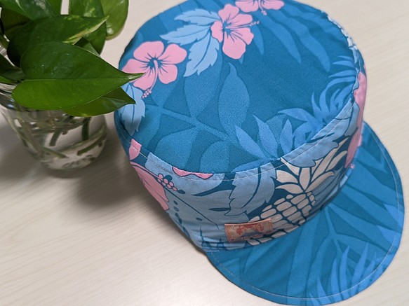 洗える帽子　サイクルキャップ　ツバがしっかり立つ珍しいワーク型『ハワイアン』 1枚目の画像