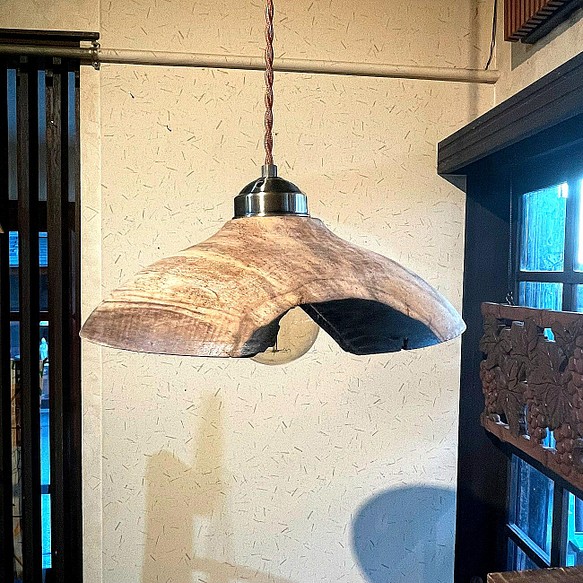 欅(ケヤキ)無垢材 ペンダントライト 木製 天井照明 ランプシェード