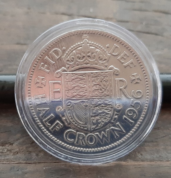 イギリス 英国 古銭 エリザベス2nd ハーフ クラウン コイン 1956年