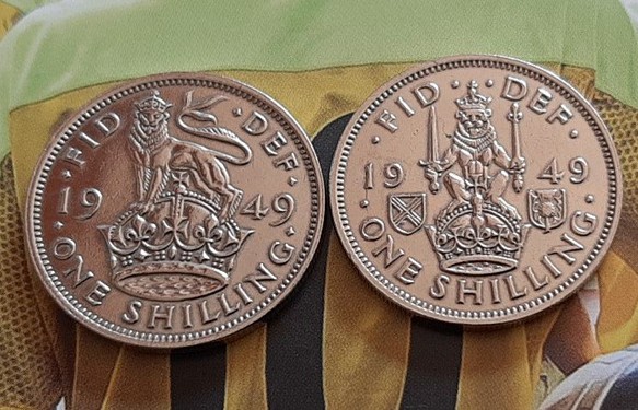 2種類　2コインセット イギリス 1949年 シリング 英国コイン 美品です 本物 ライオンデザイン　ジョージ王 1枚目の画像