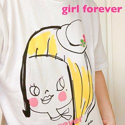 ブルーのgirlちゃんビッグトートバッグ・革とオリジナルプリント生地で