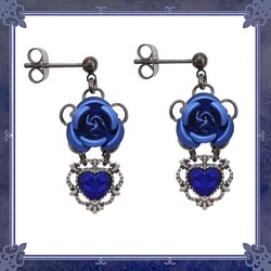 玫瑰玫瑰玫瑰心形耳環藍藍雙耳女士女士配飾 第1張的照片