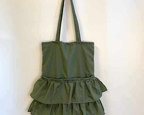 Small Frilled Tote Bag / 小さなフリルトートバッグ/カーキ/ A4サイズ