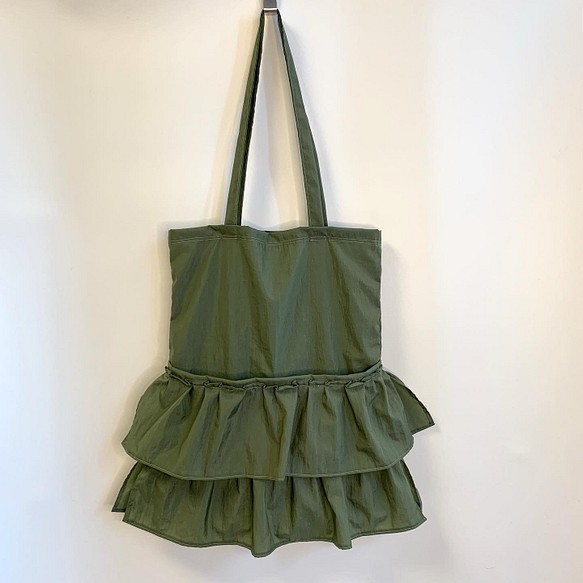 Small Frilled Tote Bag / 小さなフリルトートバッグ/カーキ/ A4サイズ