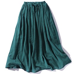 綿麻スカート　シンプルスカート　ウエストゴム　ポケット付き　グリーン　＃L070GR 1枚目の画像