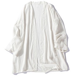 羽織り　コート　大きいサイズカーディガン　綿麻　ホワイト＃L068WH 1枚目の画像