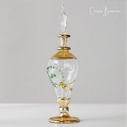 GOLD［Mサイズ］エジプトガラス香水瓶 パフュームボトル アロマオイル イエロー 1枚目の画像