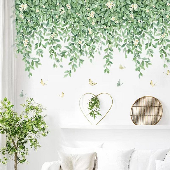 ウォールステッカー S678 ガーデン　吊り葉　蝶　自然　癒す　DIY 壁紙　インテリアシート　剥がせる 1枚目の画像