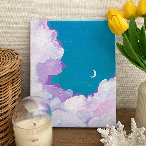 インテリア アート 三日月 空 キャンバス アクリル画 雲 絵画 Tink's