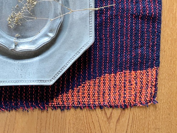 手工編織午餐墊“深藍紅混” 第1張的照片