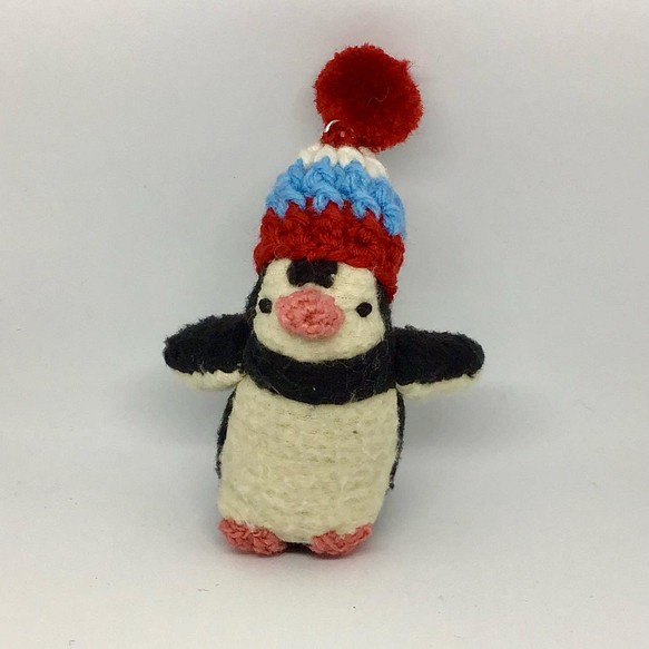 赤いポンポン・大きなニット帽の小さなペンギン 1枚目の画像
