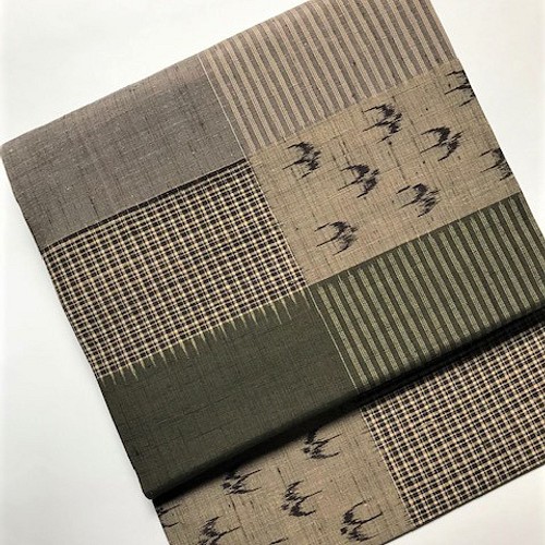 縞 格子 燕絣柄の名古屋帯 【送料無料】 和装小物（帯・半襟