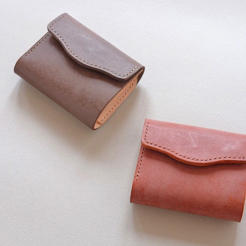 plain wallet (darkgray,brown)/オイルレザーとヌメ革のシンプルなお