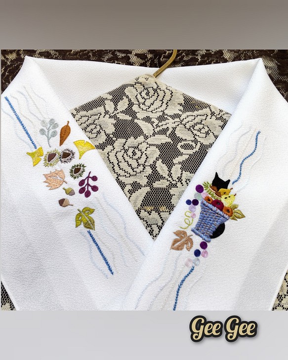 手刺繍半衿 黒猫 シャノワールシリーズ 秋のフルーツバスケット 和装