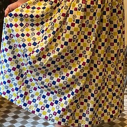 パープル:市松模様　小花　ふんわりスカート　大人スカート　ギャザースカート　和柄　和風 1枚目の画像