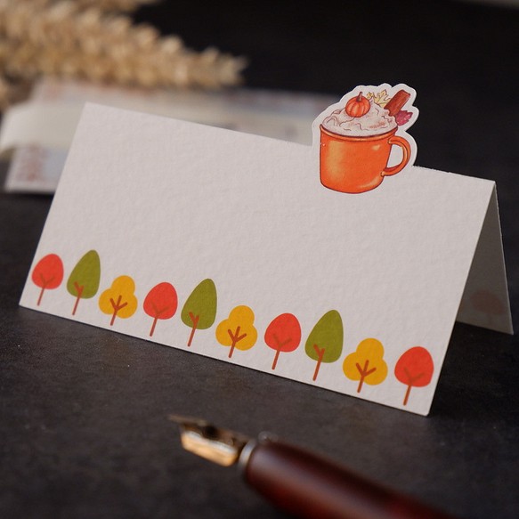 【秋。野餐去】留言立卡  米色紋路厚磅藝術紙 質感小卡 第1張的照片