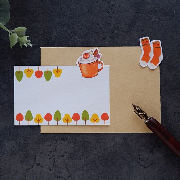 【秋。野餐去】卡片信封  米色紋路厚磅藝術紙 質感小卡 牛皮紙信封 第1張的照片