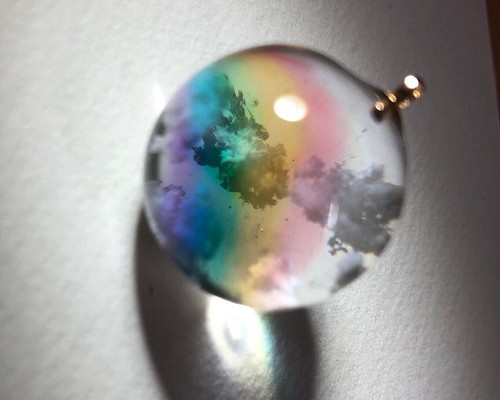 空レジン-虹の空玉 キーホルダー 透明 プレゼント 雲 レインボー
