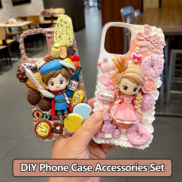 iPhoneケース、おとぎ話の王子と王女のイミテーションクリーム接着剤DIY電話ケースカバーiPhoneフルコレクション