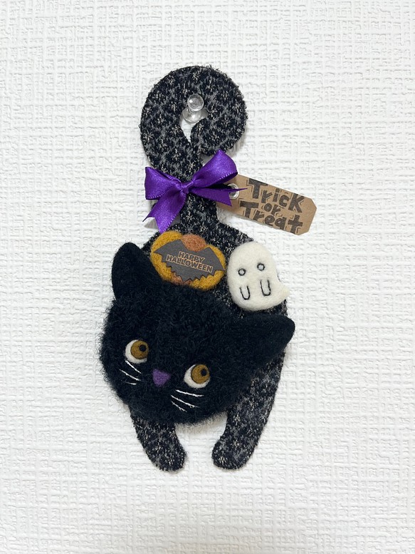 【送料無料】壁掛け人形  ハロウィン黒猫03 1枚目の画像