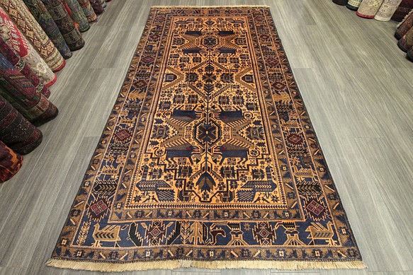アンティークの風合い美しい部族絨毯　アフガニスタン　トライバルラグ　ヴィンテージ手織り絨毯　116x210cm　＃448 1枚目の画像