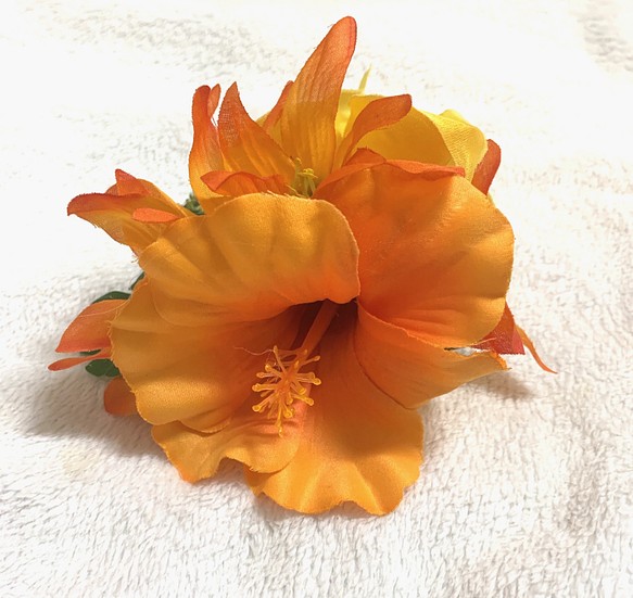 ハワイアン髪飾り フラダンス  ハイビスカス髪飾り(オレンジ) 1枚目の画像