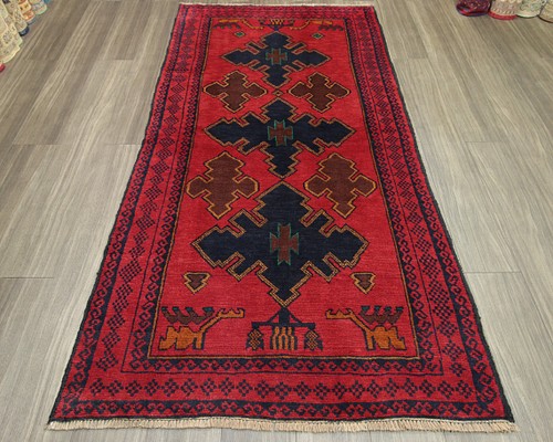 アフガニスタン　部族絨毯　バルーチ族　オールド手織り絨毯　トライバルラグ　ヴィンテージ　112x216cm　＃807