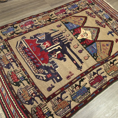 ハンドメイド アフガン ラグ War Rug 82x57cm ワーラグ 絨毯 - agedor.ma