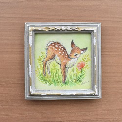 「小鹿と花」 ミニ額 原画 1枚目の画像