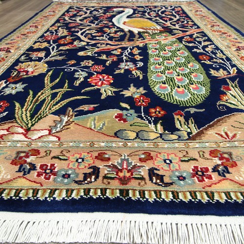 孔雀ザイン 高級ラグ パキスタン手織り絨毯 アクセントラグ 122x190cm 