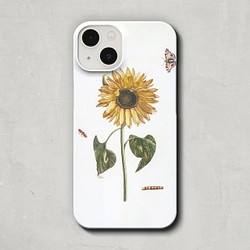 スマホケース / ヨハン テイラー「ひまわり と 毛虫 と 2匹の 蝶々」 iPhone 全機種対応 絵 レトロ 個性的 1枚目の画像
