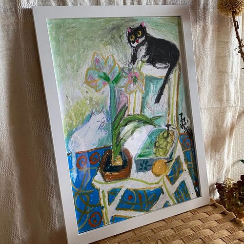 絵画 。壁掛け絵原画手描き【かわいい猫たちの楽しい果物パーティー