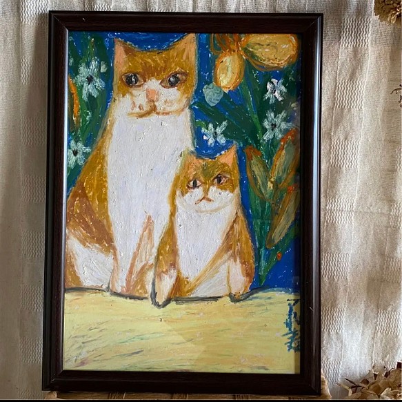 油絵絵画 。壁掛け絵手描き【かわいい猫たちはピアノの曲を聞いてデートする】