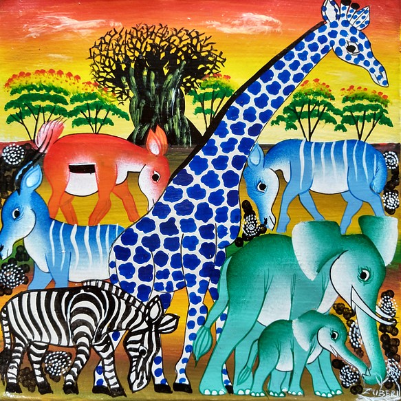 Colorful tembo family』アフリカ絵画 bpbd.kendalkab.go.id