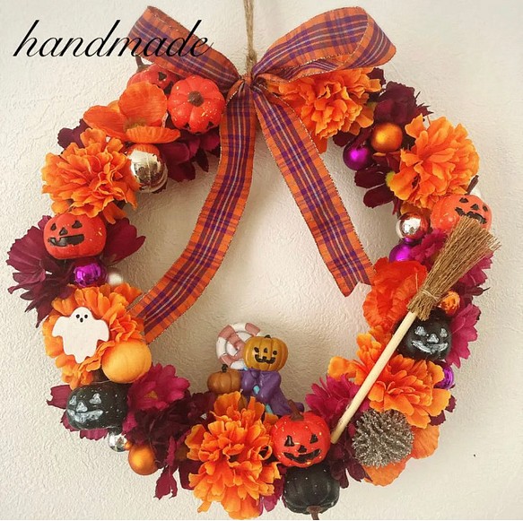 【handmade】ハロウィン フラワーリース ハンドメイド 25cm